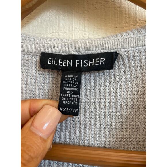 EILEEN FISHER Gray Waffle Knit Hoodie ORGANIC COTTON SILK Sweater Cardigan XXS - Picture 2 of 4